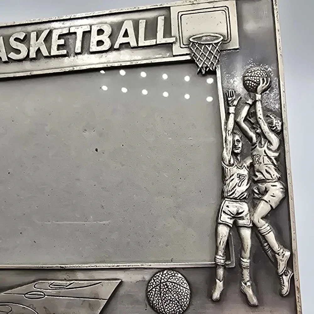 Pewter Vintage Basketball Player Picture‎ Photo Frame Sports Athletic Retro